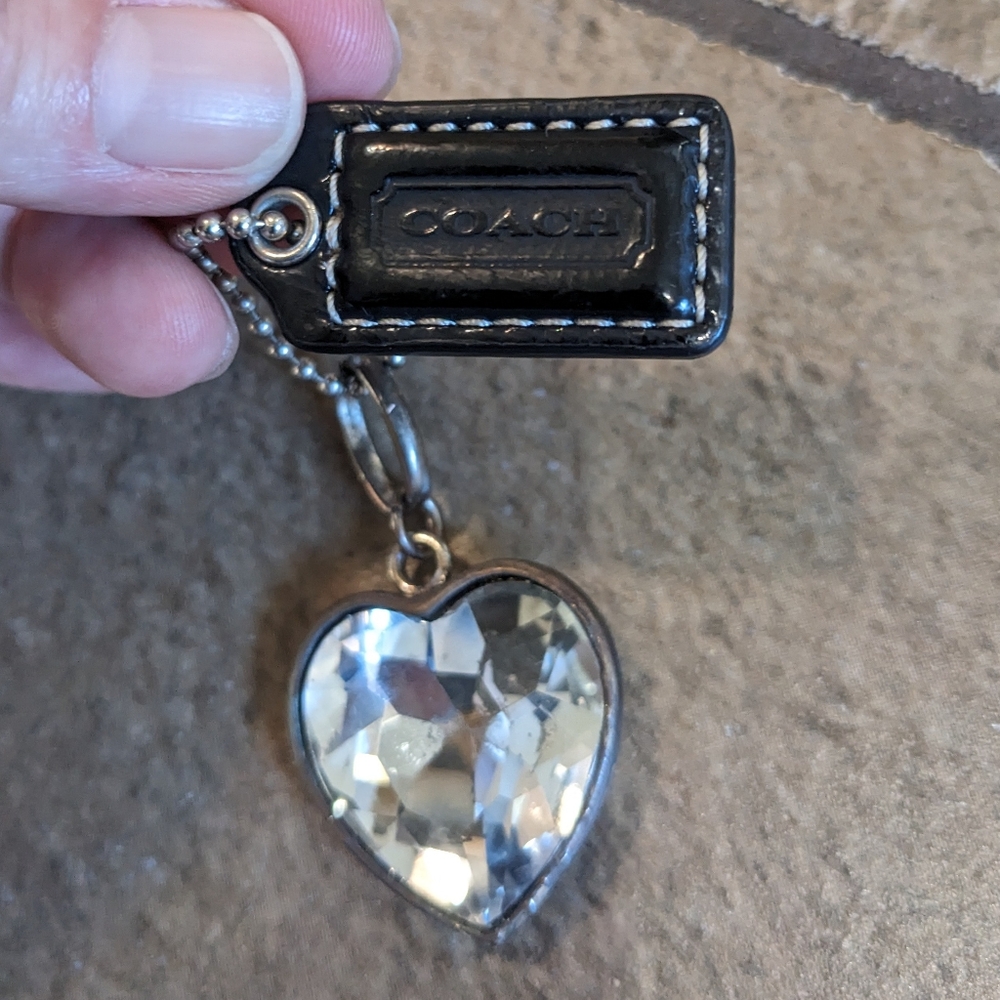 Coach Mini Bag Charm Leather with Bonus Heart Charm Black - Picture 2 of 7